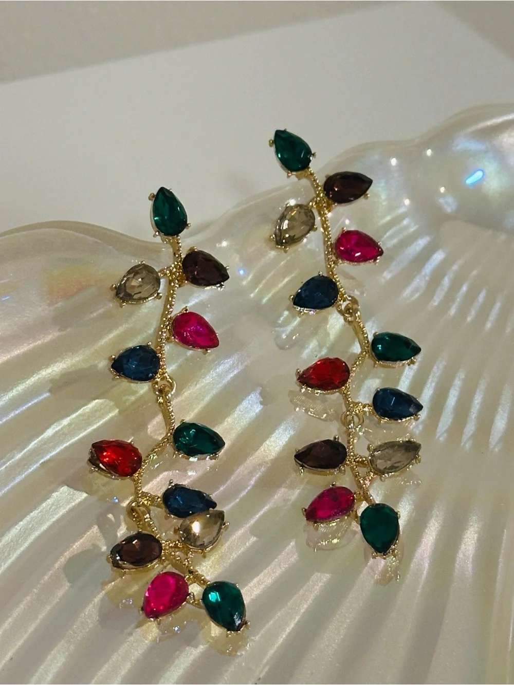 Fashion Jewelry Gold-Tone Multicolor Teardrop Dangle Earrings